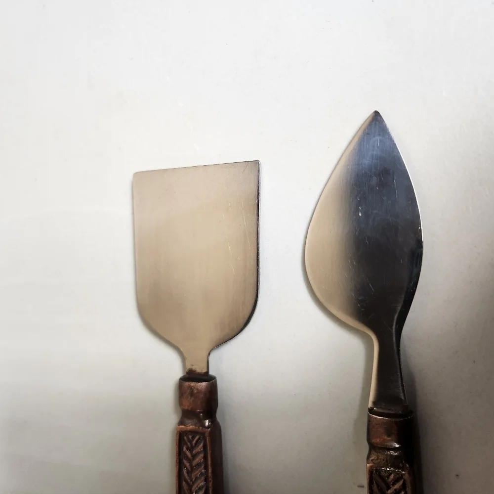 Stainless Steel/Copper Tone Brutalist Rustic Cheese Knives Charcuterie
